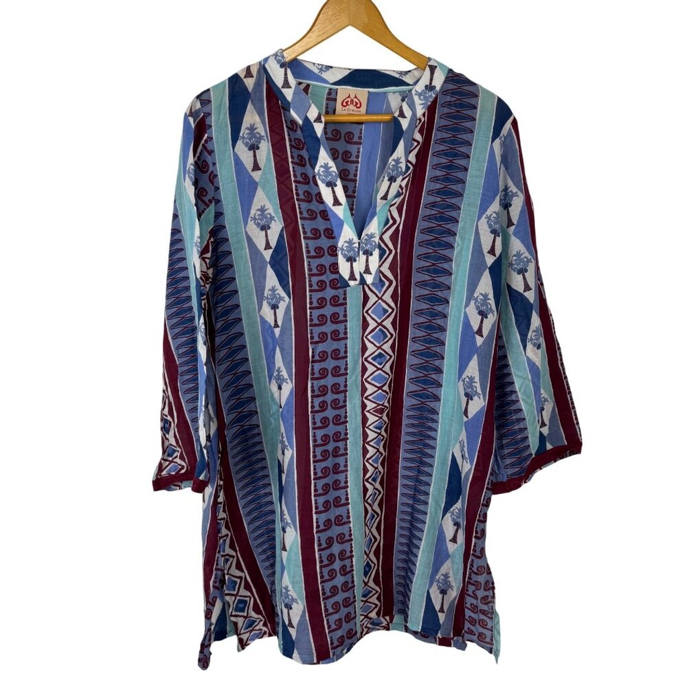 Emporio Sirenuse Blue, Teal & Burgundy Printed Women's Kaftan